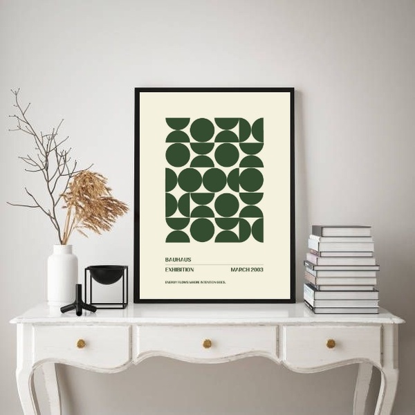 Quadro Bauhaus Arte Verde Escuro 33x24cm - Com Vidro Moldura