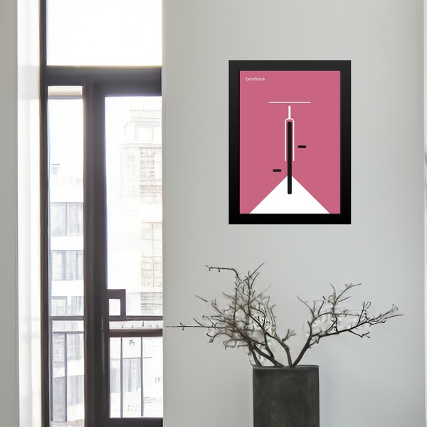 Quadro Bauhaus Bicicleta Rosa 33x24cm Moldura Preta