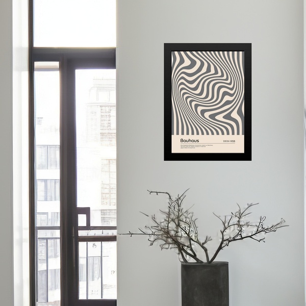 Quadro Bauhaus Cinza- Hypnotic Silk 33x24cm - Com Vidro Moldu