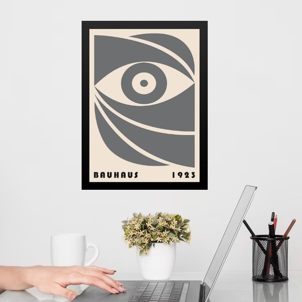 Quadro Bauhaus Cinza - Bauhaus Eye 33x24cm - Com Vidro Moldur