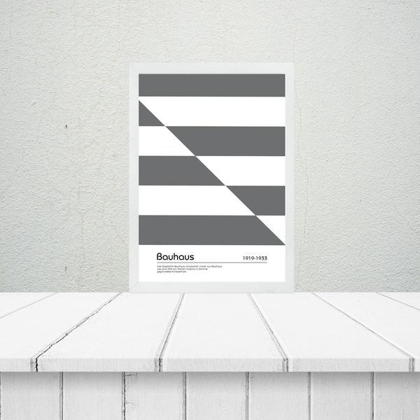Quadro Bauhaus Cinza E Branco - Slipped Bands 33x24cm - Com V
