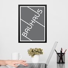 Quadro Bauhaus Cinza E Branco - Tipografia 45x34cm Moldura Pr