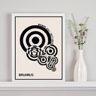 Quadro Bauhaus Círculos Bege E Preto 24x18cm Moldura:madeira