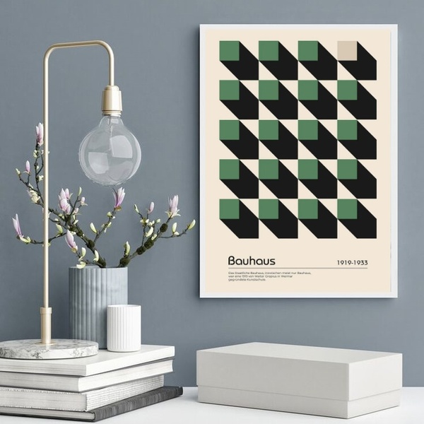 Quadro Bauhaus Green Geometric Poster 45x34cm Moldura Preta