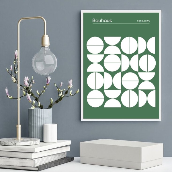 Quadro Bauhaus Green Modern Poster 33x24cm - Com Vidro Moldur