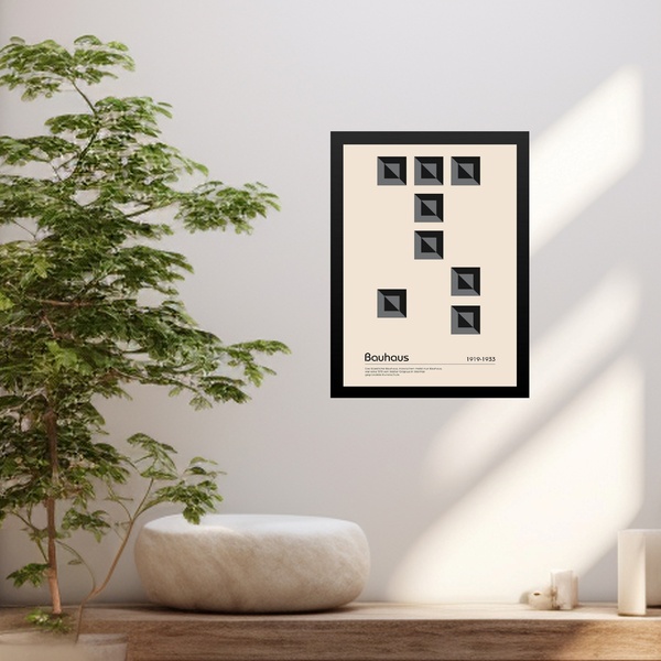 Quadro Bauhaus Grey Geometric Poster 45x34cm Moldura Branca