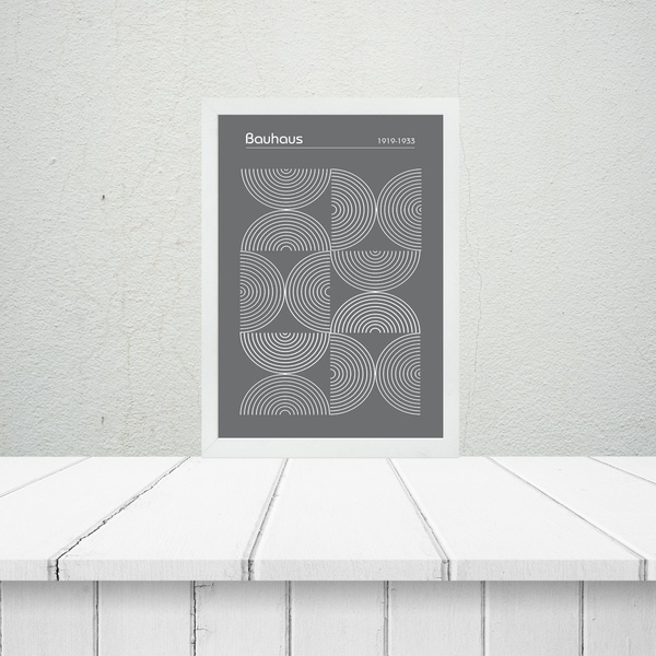 Quadro Bauhaus Grey - Inverted Circles 24x18cm Moldura Branca