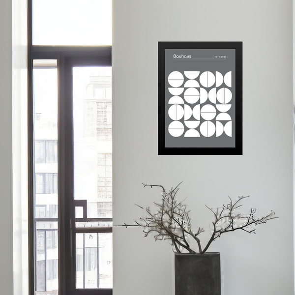Quadro Bauhaus Grey Modern Poster - Upset Circles 24x18cm - C