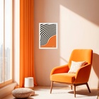 Quadro Bauhaus Laranja E Preto - Curved Sinuosity 45x34cm - C