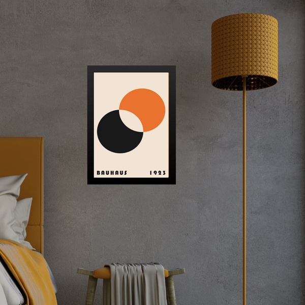 Quadro Bauhaus Laranja E Preto - Eclipse 45x34cm - Com Vidro