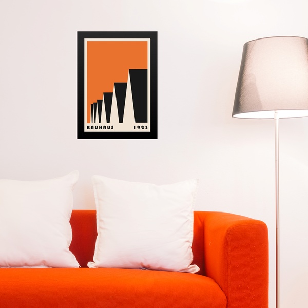 Quadro Bauhaus Laranja E Preto - Factory Roofs 45x34cm Moldur
