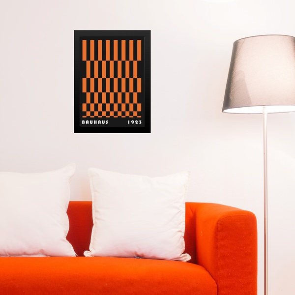 Quadro Bauhaus Laranja E Preto - Rolled Rectangles 24x18cm Mo