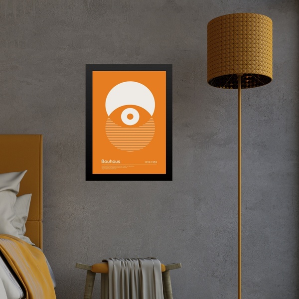 Quadro Bauhaus Laranja - Olho Eclipse 33x24cm - Com Vidro Mol