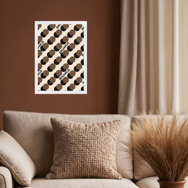 Quadro Bauhaus Marrom - Bolinhas 45x34cm - Com Vidro Moldura