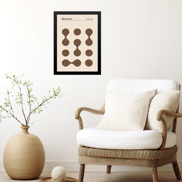 Quadro Bauhaus Marrom - Circles Drops 24x18cm - Com Vidro Mol