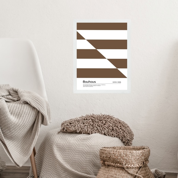 Quadro Bauhaus Marrom E Branco - Slipped Bands 24x18cm Moldur