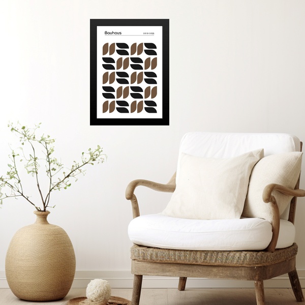 Quadro Bauhaus Marrom E Preto - Grãos 45x34cm - Com Vidro Mol