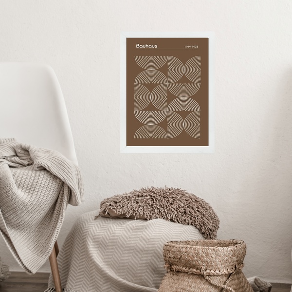 Quadro Bauhaus Marrom - Inverted Circles 33x24cm Moldura Bran