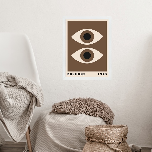 Quadro Bauhaus Marrom - Olhos 45x34cm - Com Vidro Moldura Bra