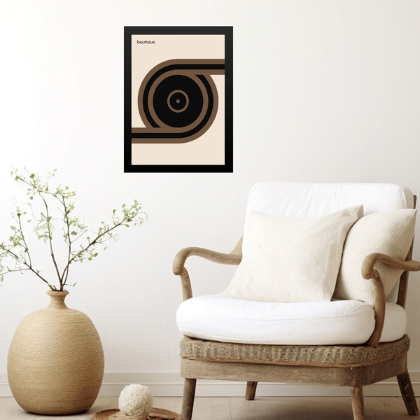 Quadro Bauhaus Marrom - Roll Disc 33x24cm Moldura Preta