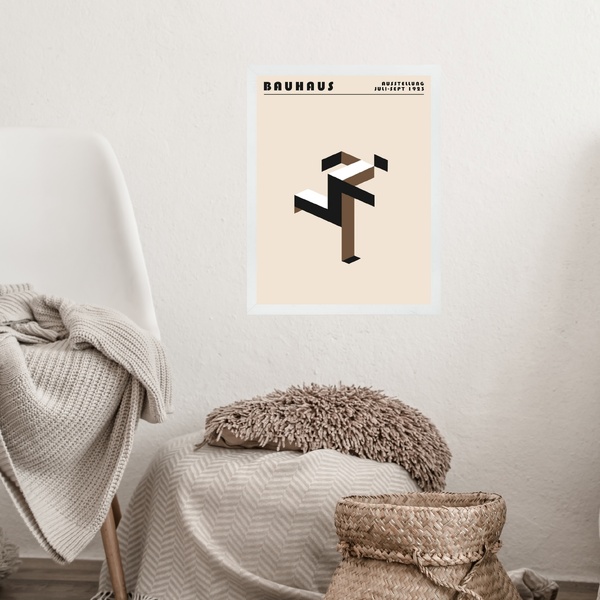 Quadro Bauhaus Marrom - Running Man 24x18cm - Com Vidro Moldu