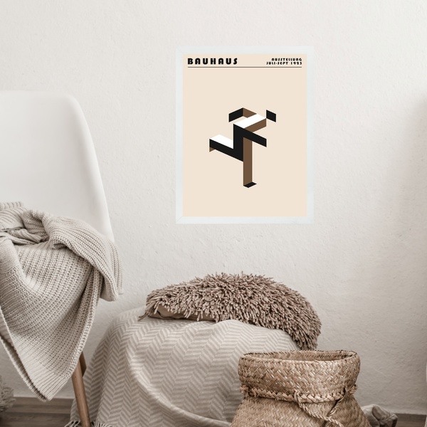 Quadro Bauhaus Marrom - Running Man 33x24cm Moldura Branca