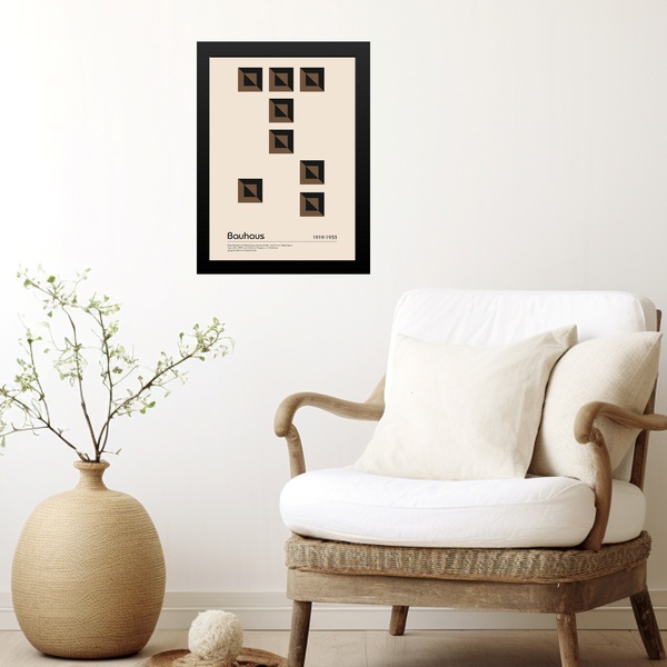 Quadro Bauhaus Marrom - Scattered Bricks 45x34cm - Com Vidro