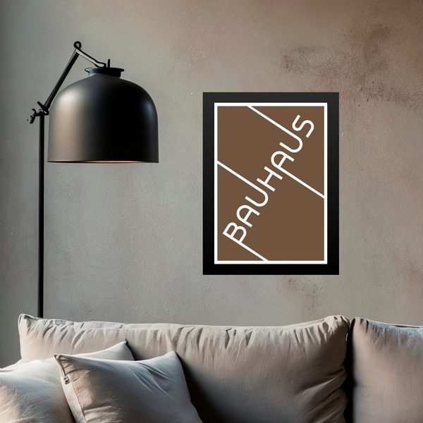 Quadro Bauhaus Marrom - Tipografia 45x34cm Moldura Preta