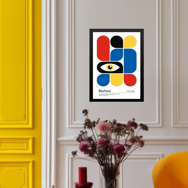 Quadro Bauhaus Multicolor - Abstrato Gráfico Olho 45x34cm - C
