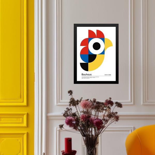 Quadro Bauhaus Multicolor - Passarinho 24x18cm Moldura Preta