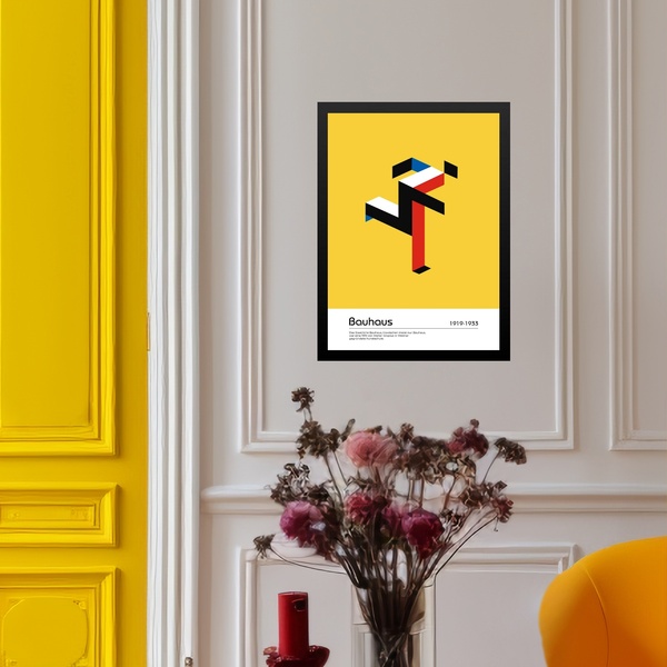 Quadro Bauhaus Multicolor - Running Man 24x18cm Moldura Branca