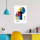 Quadro Bauhaus Multicolor - Vinho 45x34cm - Com Vidro Moldura