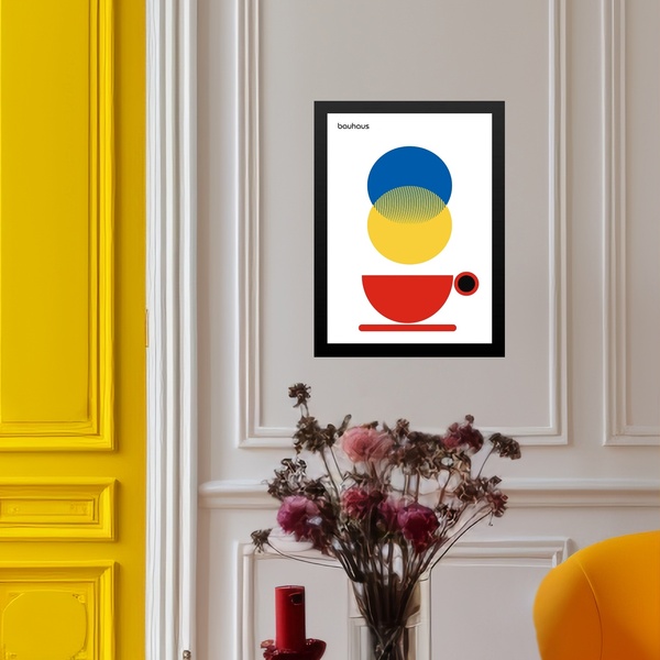 Quadro Bauhaus Multicolor - Xícara De Café 45x34cm - Com Vidr