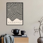 Quadro Bauhaus Ondas Bege Com Preto 45x34cm - Com Vidro Moldu