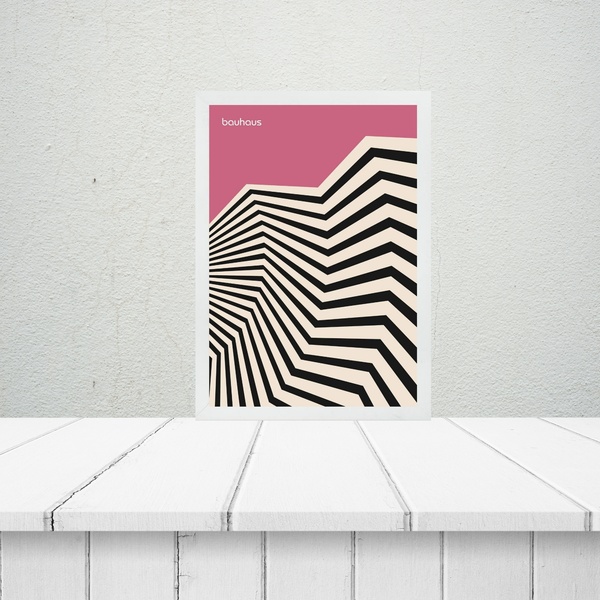 Quadro Bauhaus Pink - Angular Sinuosity 45x34cm Moldura Preta