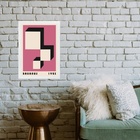 Quadro Bauhaus Pink - Descending Blocks 33x24cm Moldura Preta