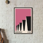 Quadro Bauhaus Pink - Factory Roofs 33x24cm - Com Vidro Moldu