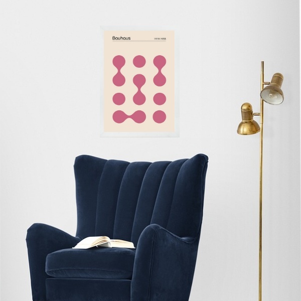 Quadro Bauhaus Pink Minimalist Graphic Poster 45x34cm Moldura