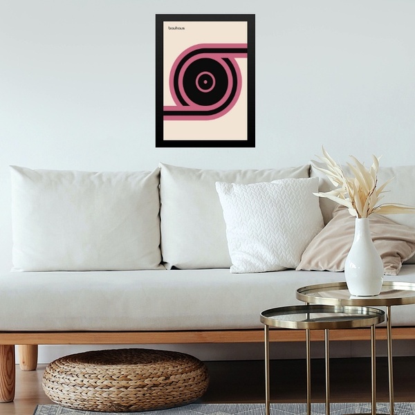 Quadro Bauhaus Pink Poster - Roll Disc 24x18cm Moldura Branca