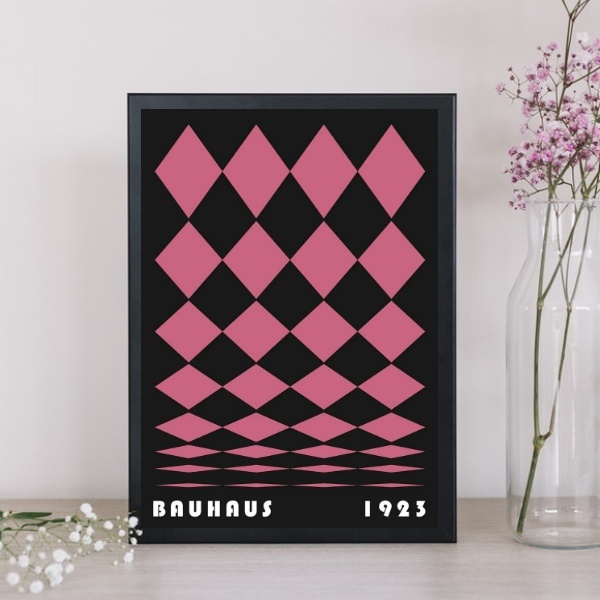 Quadro Bauhaus Pink Poster - Rolled Diamonds 33x24cm Moldura
