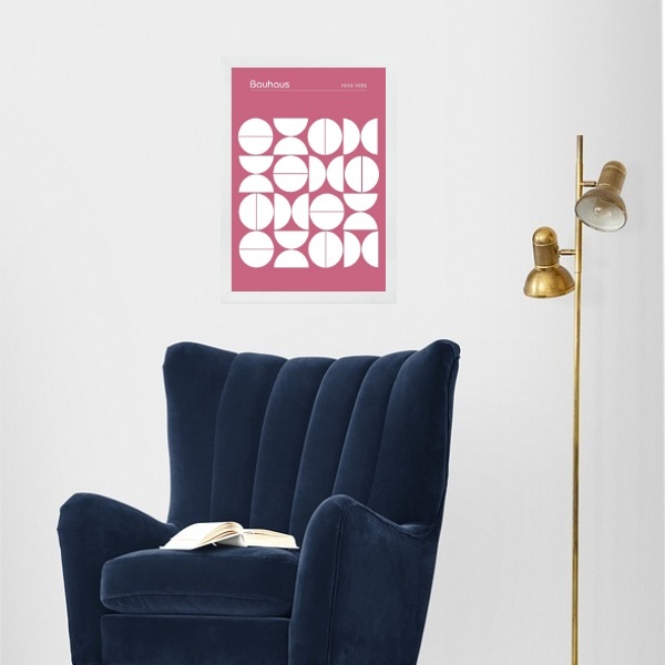 Quadro Bauhaus Pink Poster - Upset Circles 24x18cm - Com Vidr