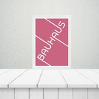 Quadro Bauhaus Pink Typographic Poster 24x18cm - Com Vidro Mo