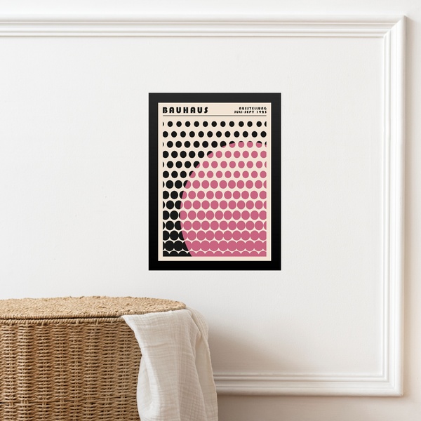 Quadro Bauhaus Pink Vintage - Solar Mesh 24x18cm Moldura Preta