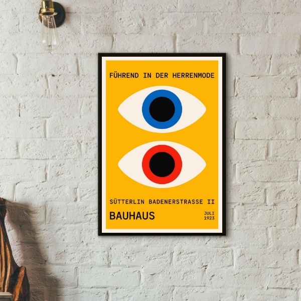 Quadro Bauhaus Poster Olhos - Amarelo 24x18cm - Com Vidro Mol