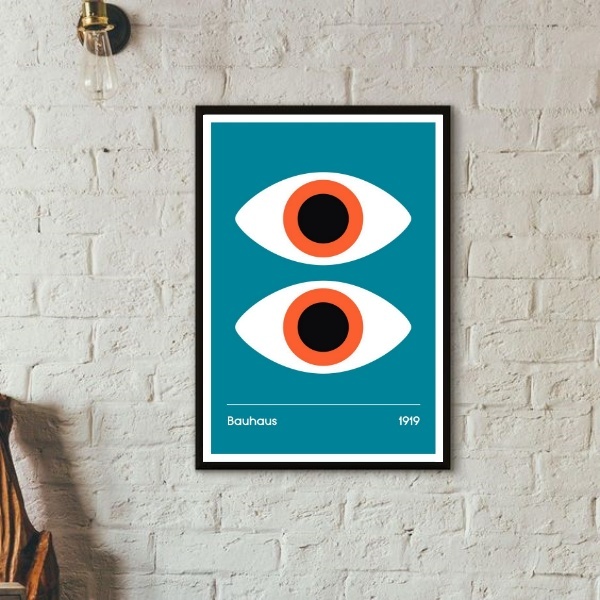 Quadro Bauhaus Poster Olhos - Azul 45x34cm Moldura:madeira Pr