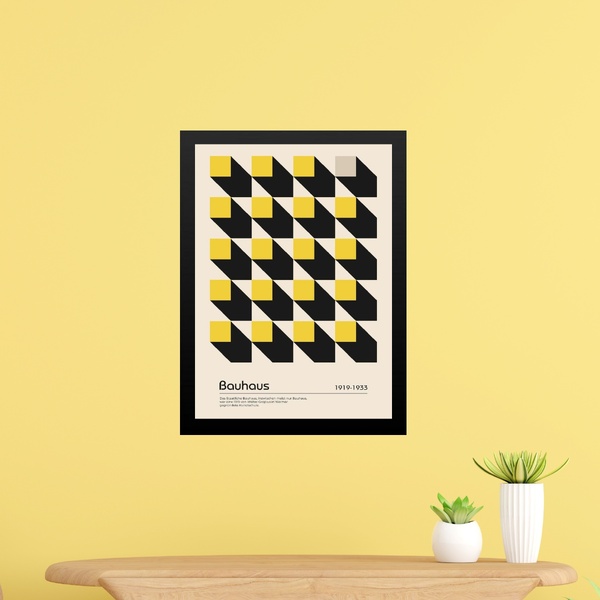 Quadro Bauhaus Preto E Amarelo -cubic Perspective 45x34cm - C