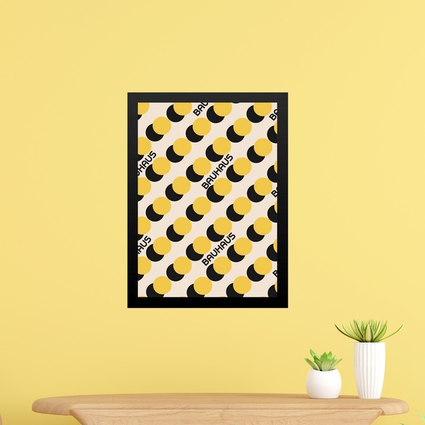 Quadro Bauhaus Preto E Amarelo - Bolinhas 33x24cm Moldura Pre