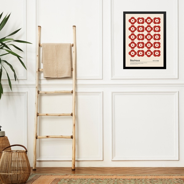 Quadro Bauhaus Red Floral - Flower Wheel 33x24cm - Com Vidro