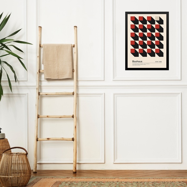 Quadro Bauhaus Red Geometric Poster - Cubic Perspective 45x34