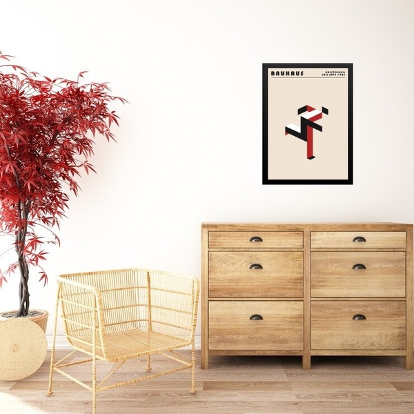 Quadro Bauhaus Red Poster - Running Man 45x34cm Moldura Branca
